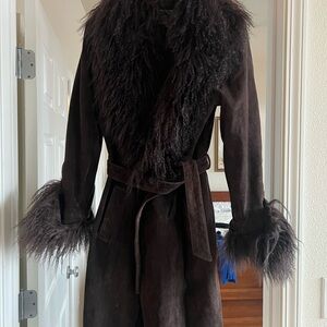 Elegant Dark Brown Fur-Trimmed Leather Jacket